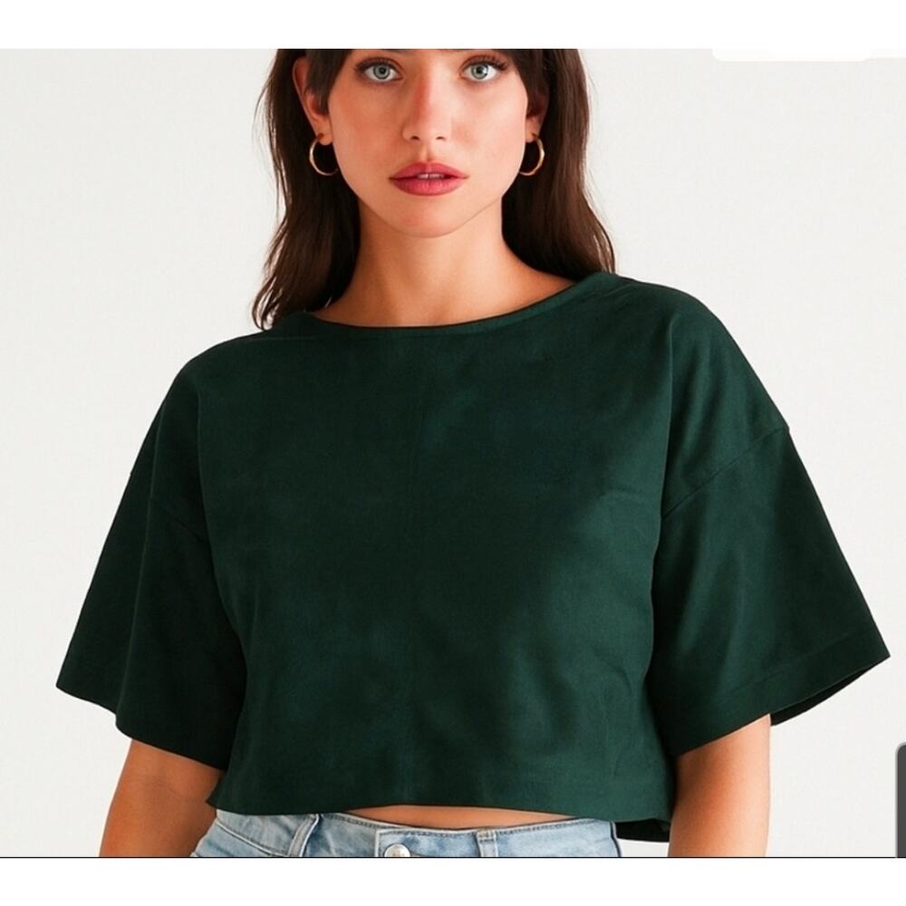 Forever 21 Crop Crushed Velvet Olive Green Dolman Sleeve‎ Top XS Y2K Velour